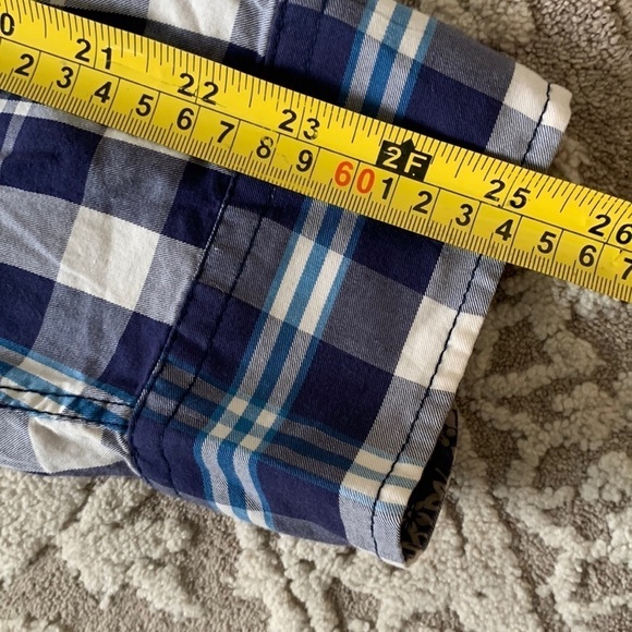 Boden plaid buttons down shirt navy blue purple size XL casual - Picture 5 of 13